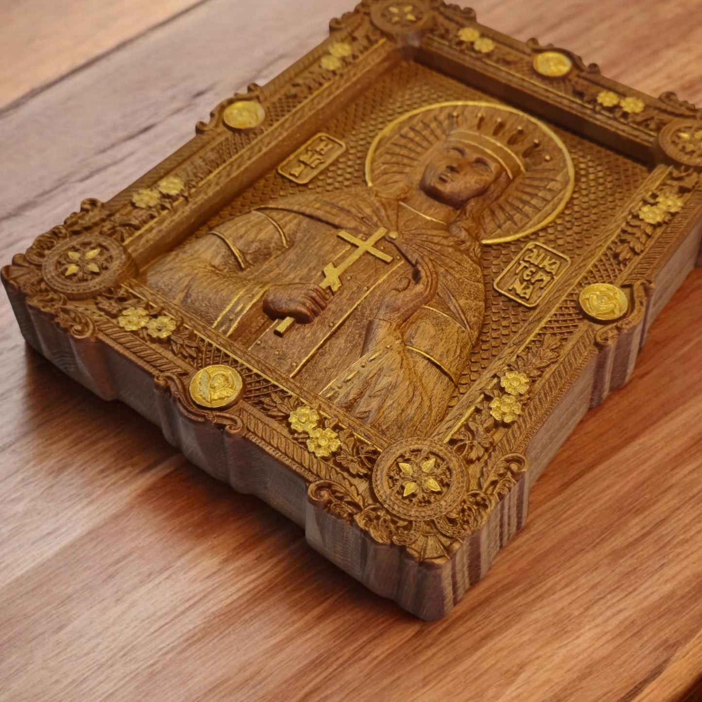 Saint Catherine Wooden Carved Handcrafted Christian Religious Icon. Byzantine Home Wall Art Decor Gift. Orthodox Greek Woodcarving Sculpture.