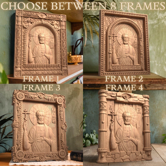 Saint Leonidas Wooden Carved Handcrafted Christian Religious Icon. Byzantine Home Wall Art Decor Gift. Orthodox Greek Woodcarving Sculpture.