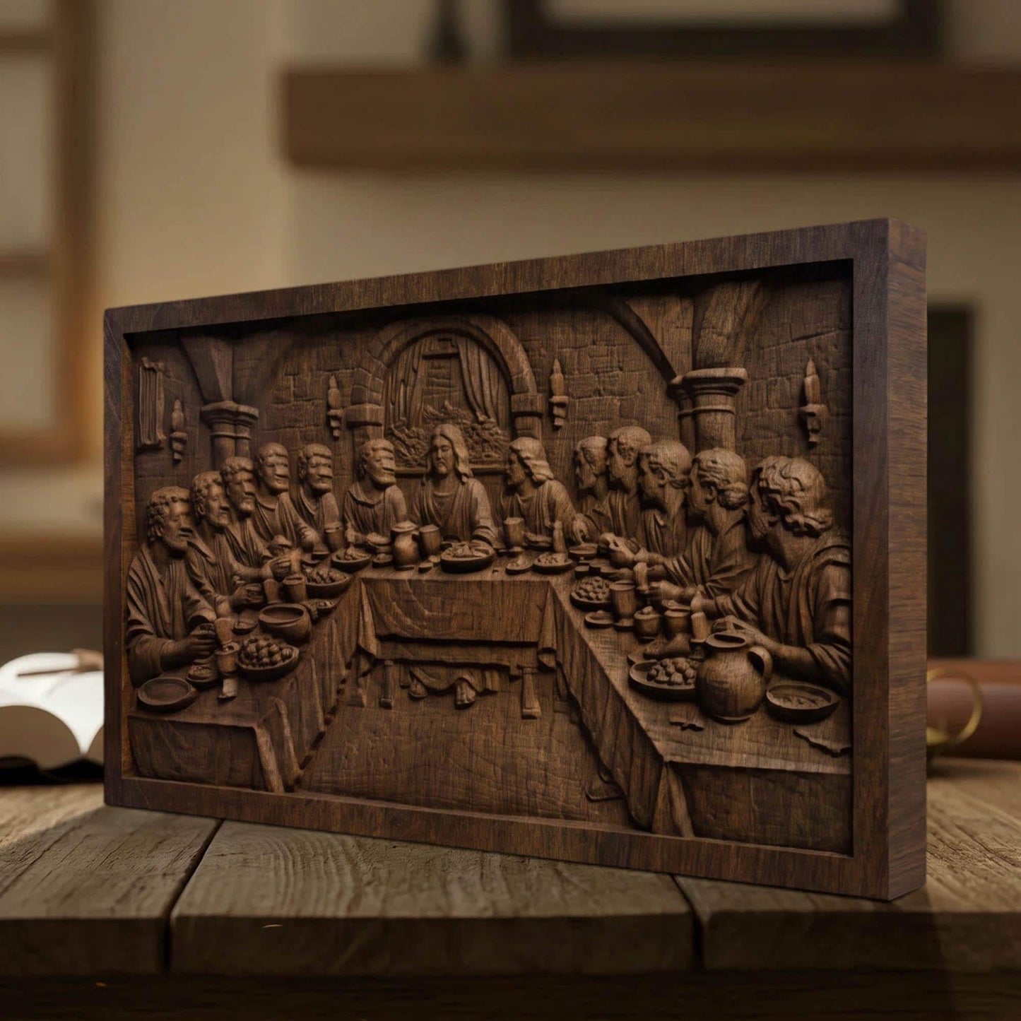 The Last Supper Simple Frame Wooden Carved Handmade Christian Icon  Byzantine Greek Orthodox Home Decor Cretan Holy Carvings