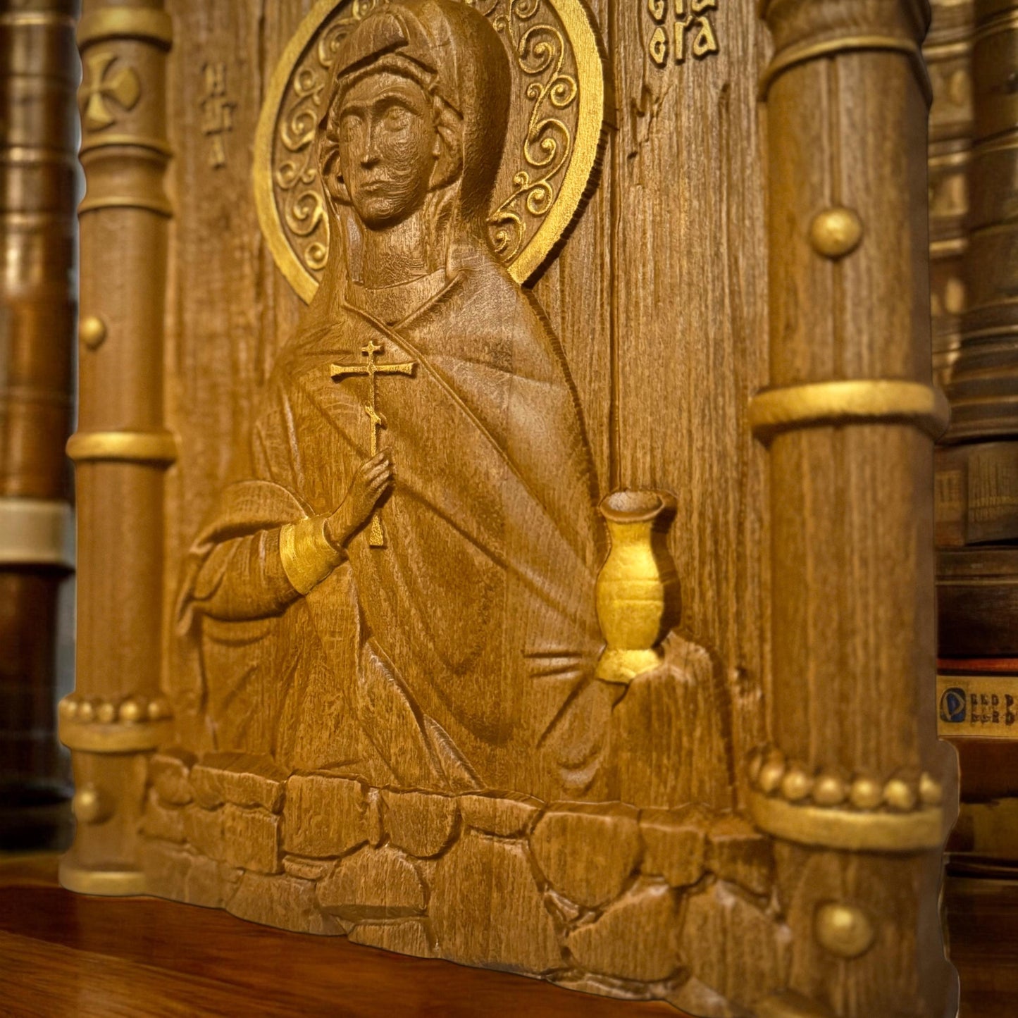 Saint Anastasia Wooden Carved Handcrafted Christian Religious Icon. Byzantine Home Wall Art Decor Gift. Orthodox Greek Woodcarving Sculpture.