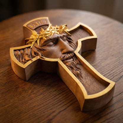 Hand Carved Cross No 8 | Wood Byzantine Greek Christian Wall Art
