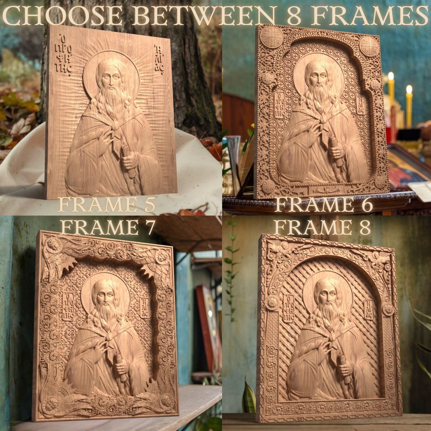 Prophet Elijah Wooden Carved Handcrafted Christian Religious Icon. Byzantine Home Wall Art Decor Gift. Orthodox Greek Woodcarving Sculpture.