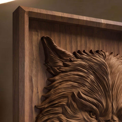 Wolf Beast Bas Relief | Wooden Wolf Carving | Sculptural Gift Idea