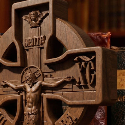 Hand Carved Cross No 16 | Wood Byzantine Greek Christian Wall Art