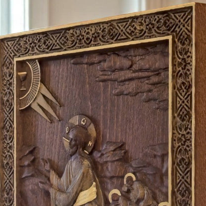 Jesus Christ praying Gethsemane Wooden Carved Handcrafted Christian Religious Icon. Byzantine Home Wall Art Decor Gift. Orthodox Greek Woodcarving Sculpture.