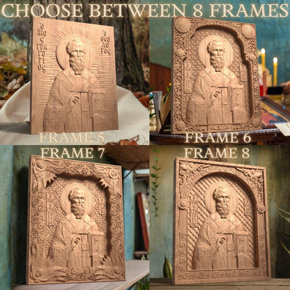 Saint Gregory the Theologian Wooden Carved Handcrafted Christian Religious Icon. Byzantine Home Wall Art Decor Gift. Orthodox Greek Woodcarving Sculpture.