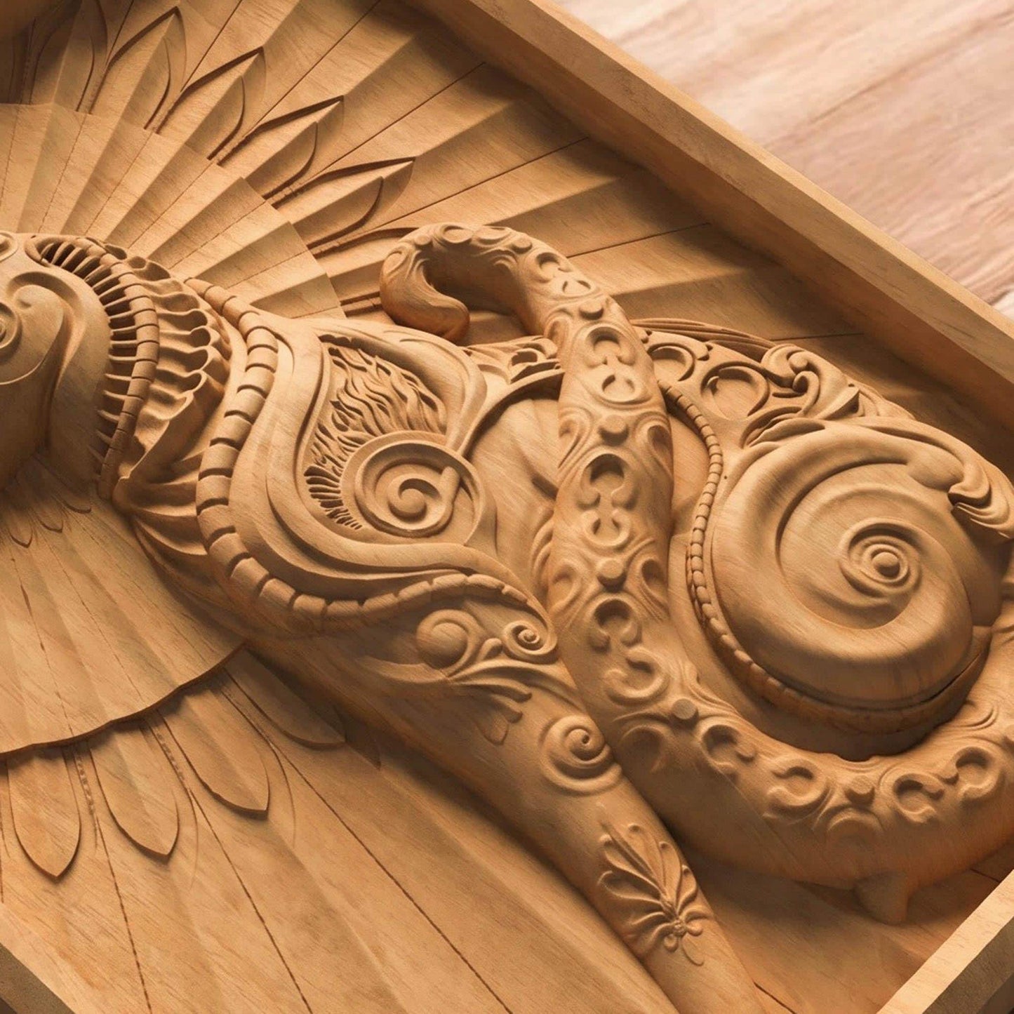 Cat Tribal Framed Bas Relief | Wooden Cat Carving | Sculptural Gift Idea