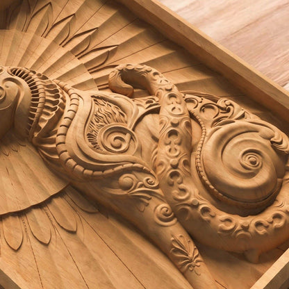 Cat Tribal Framed Bas Relief | Wooden Cat Carving | Sculptural Gift Idea