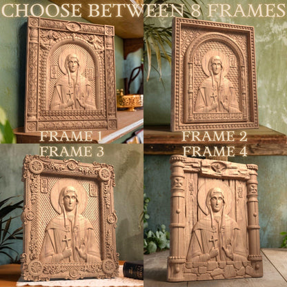 Saint Christina Wooden Carved Handcrafted Christian Religious Icon. Byzantine Home Wall Art Decor Gift. Orthodox Greek Woodcarving Sculpture.