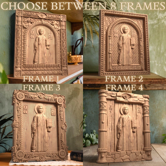 Saint Stephen Wooden Carved Handcrafted Christian Religious Icon. Byzantine Home Wall Art Decor Gift. Orthodox Greek Woodcarving Sculpture.