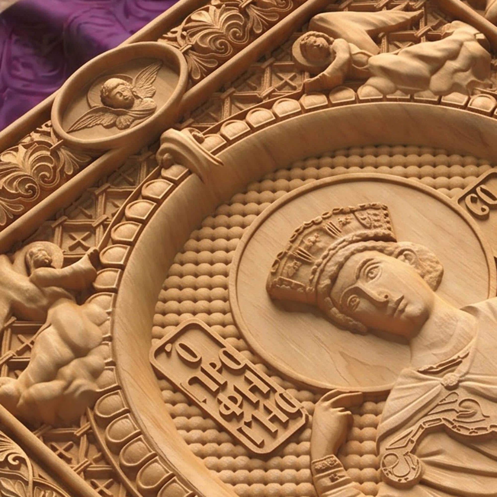 Prophet Solomon Wooden Carved Handmade Christian Icon Left Side Natural Wood Color Cretan Holy Carvings