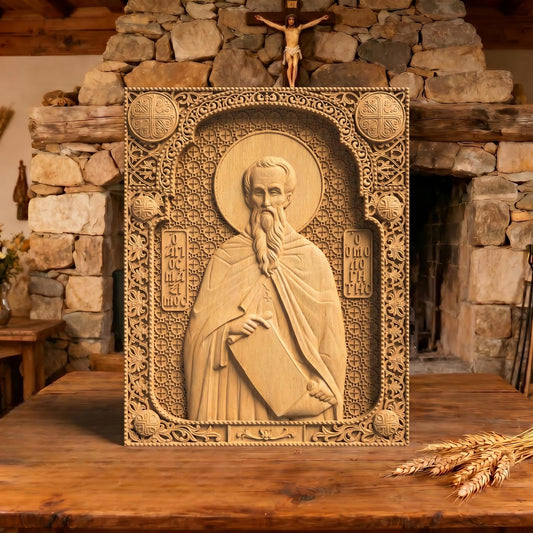 Saint Gregory the Confessor Wooden Carved Handmade Christian Icon | Byzantine Greek Orthodox Home Art Decor