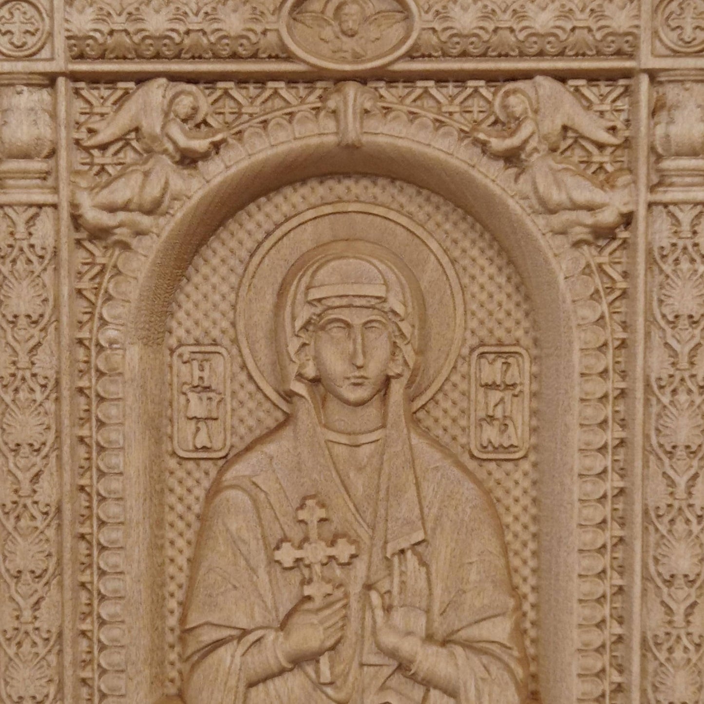 Saint Marina Wooden Carved Handmade Christian Icon. Byzantine Greek Orthodox Home Art Decor.