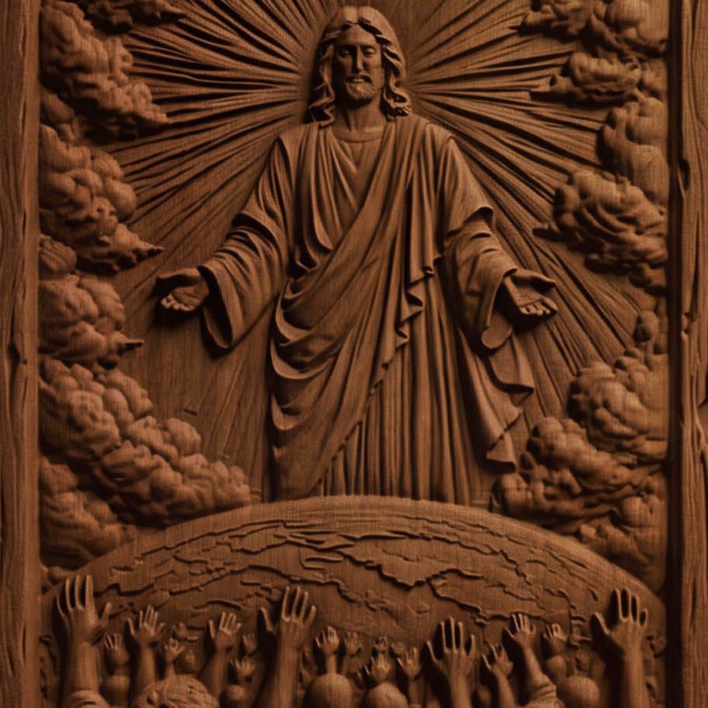 Jesus Blessing the World Wooden Carved Handmade Christian Icon  Byzantine Greek Orthodox Home Decor Cretan Holy Carvings