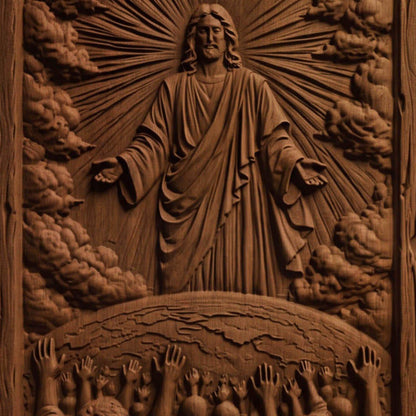 Jesus Blessing the World Wooden Carved Handmade Christian Icon  Byzantine Greek Orthodox Home Decor Cretan Holy Carvings