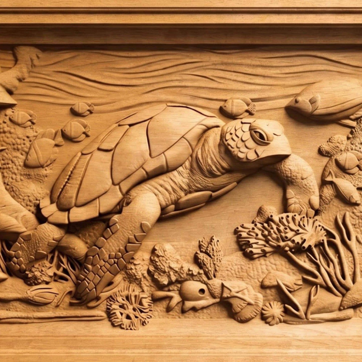 Sea Turtle Framed Bas Relief | Wooden Turtle Carving | Sculptural Gift Idea