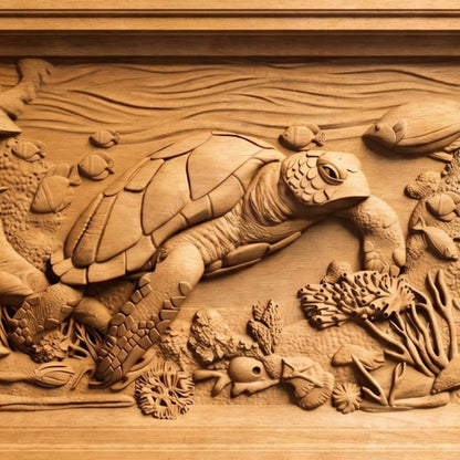 Sea Turtle Framed Bas Relief | Wooden Turtle Carving | Sculptural Gift Idea