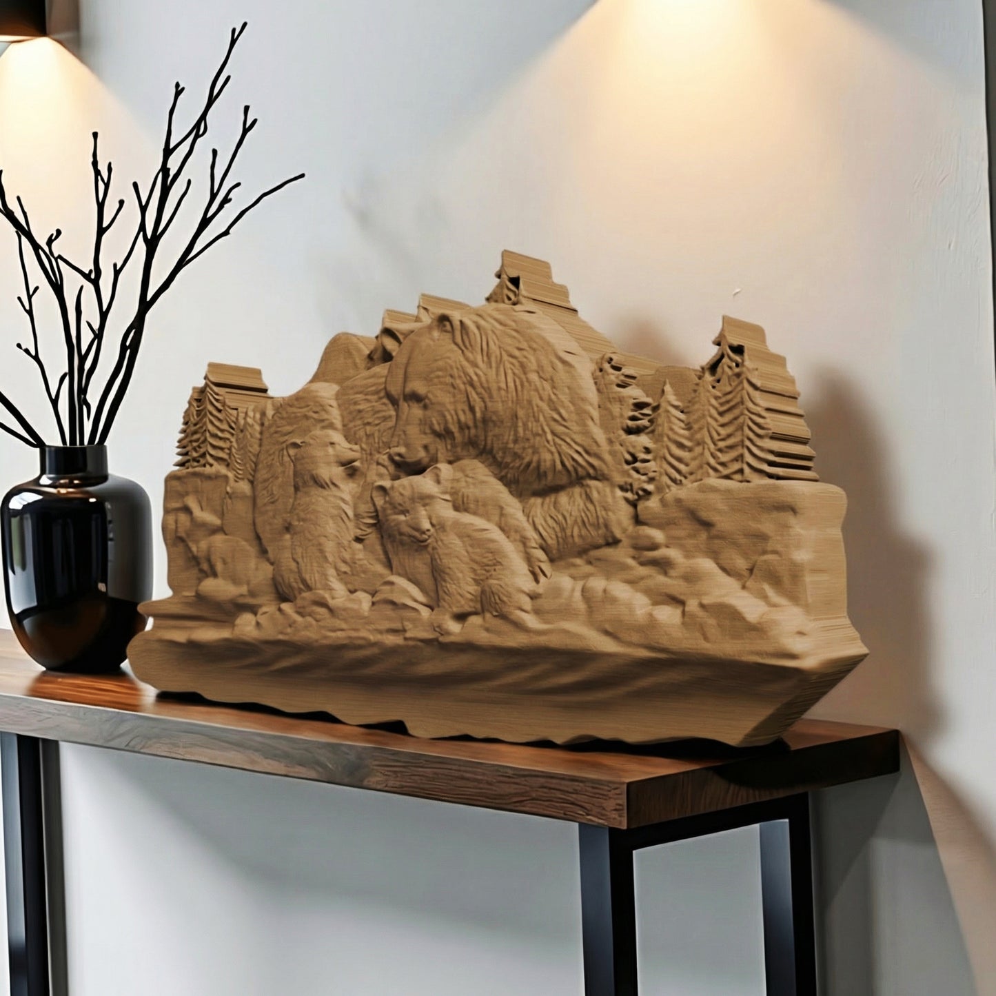 Bear Family Handmade Wooden Carving. Home Gift Wall Art Nature Decor.