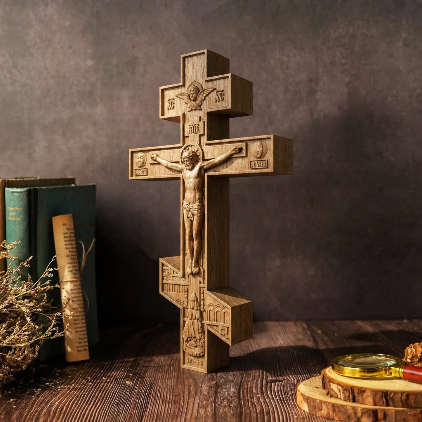 Wooden Carved Handmade Christian Cross No6. Byzantine Greek Orthodox Home Art Decor.