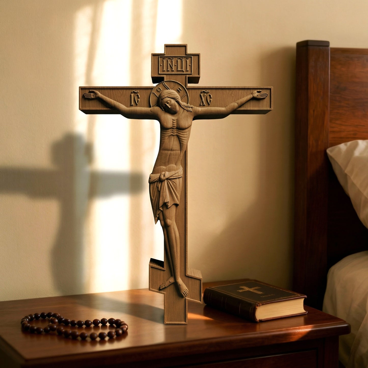 Wooden Carved Handmade Christian Cross No4. Byzantine Greek Orthodox Home Art Decor.