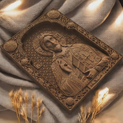 Jesus Christ Wooden Carved Handmade Christian Icon. Byzantine Greek Orthodox Home Art Decor.