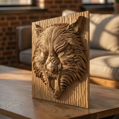 Wolf Beast Head Handmade Wooden Carving. Home Gift Wall Art Nature Decor.