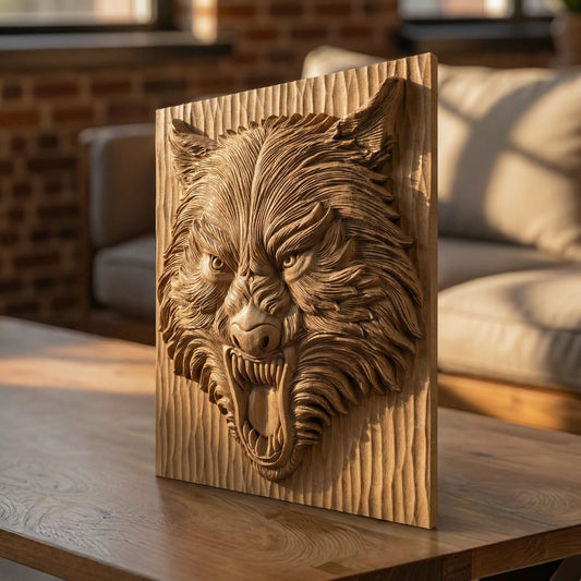 Wolf Beast Head Handmade Wooden Carving. Home Gift Wall Art Nature Decor.