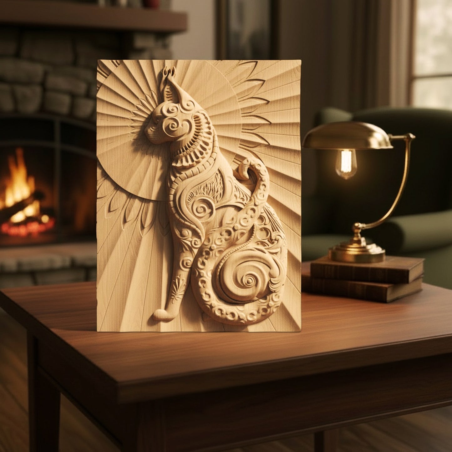 Cat Tribal Handmade Wooden Carving. Other Home Gift Wall Art Decor.