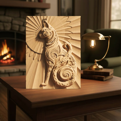 Cat Tribal Handmade Wooden Carving. Other Home Gift Wall Art Decor.