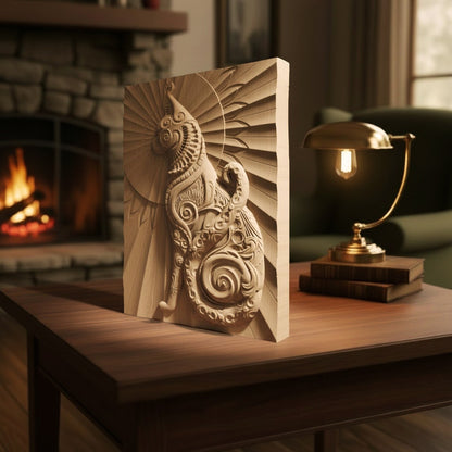 Cat Tribal Handmade Wooden Carving. Other Home Gift Wall Art Decor.